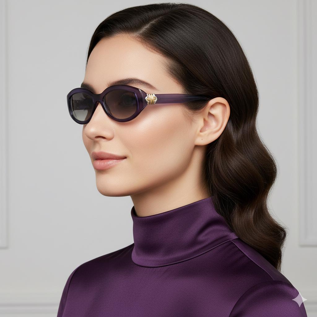 BVLGARI Vintage Sunglasses Oval Purple Gold Silver 812 911 Frame