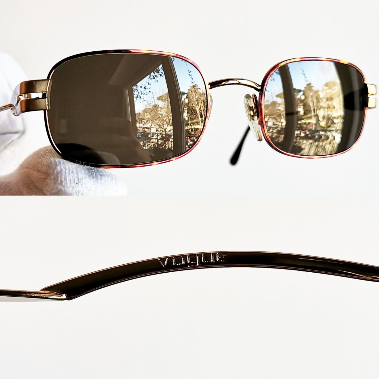 VOGUE Vintage Sunglasses Square Rectangular Gold 3226-s 