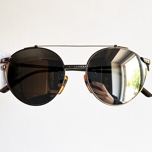 GALILEO 24K gold plated filled vintage sunglasses rare round double bridge black frame new mirror crystal lens 80s 90s Migos Rihanna 2Chainz