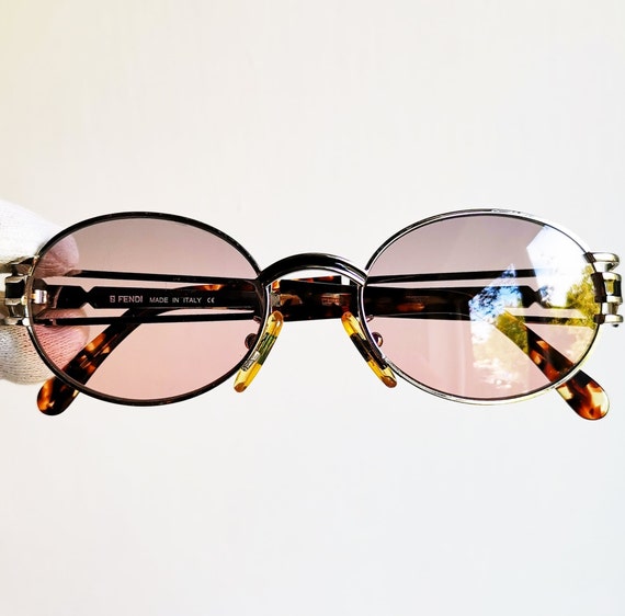 FENDI vintage sunglasses rare oval silver tortois… - image 2