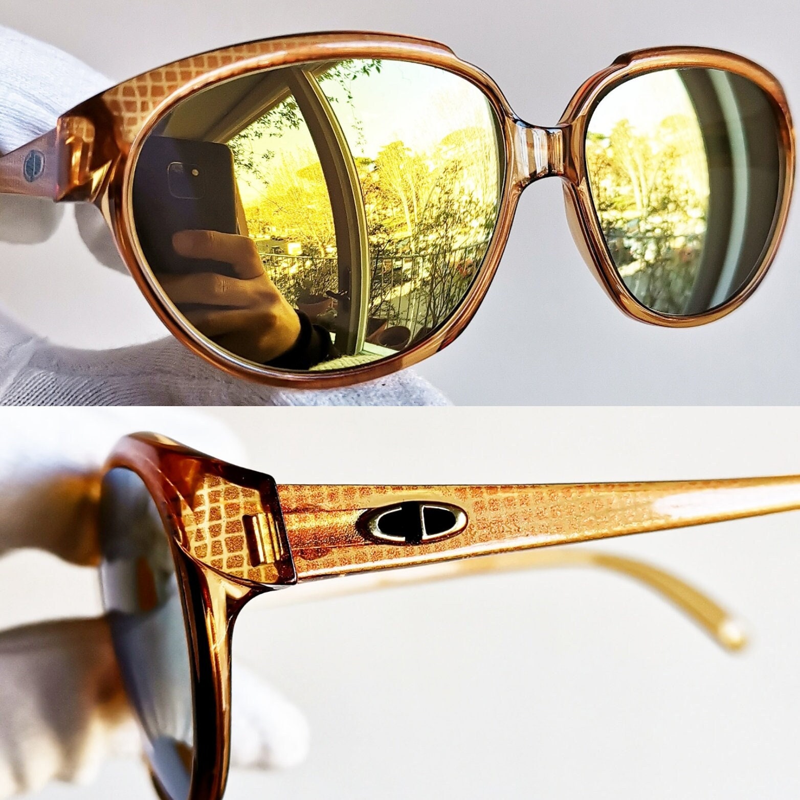DIOR Vintage Sunglasses Oval Clear Orange Gold Wrap Mask
