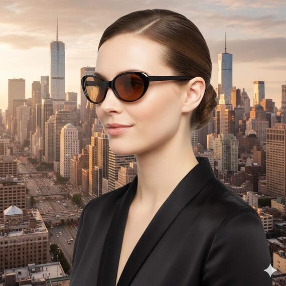 PERSOL RATTI Vintage Sunglasses Cateye Black Frame Amber  display picture 1
