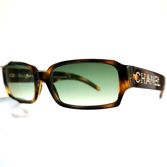 CHANEL Vintage Sunglasses Brown White Rhinestone Rectangular Frame