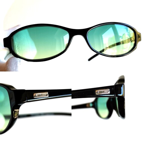GUCCI Vintage Sunglasses Oval Black Small Tiny Silver GG