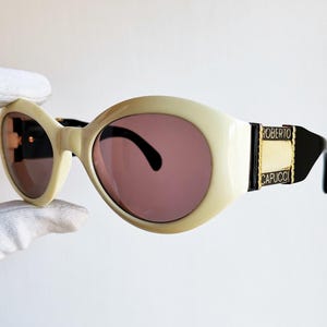 Lunettes de soleil vintage ROBERTO CAPUCCI rares or blanc noir rond masque ovale wrap oversize Migos Rihanna Lady Gaga designer Kylie Jenner nouveau NOS
