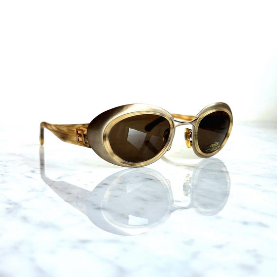 FENDI Vintage Sunglasses Oval Champagne Gold Brown SL7113 Wrap
