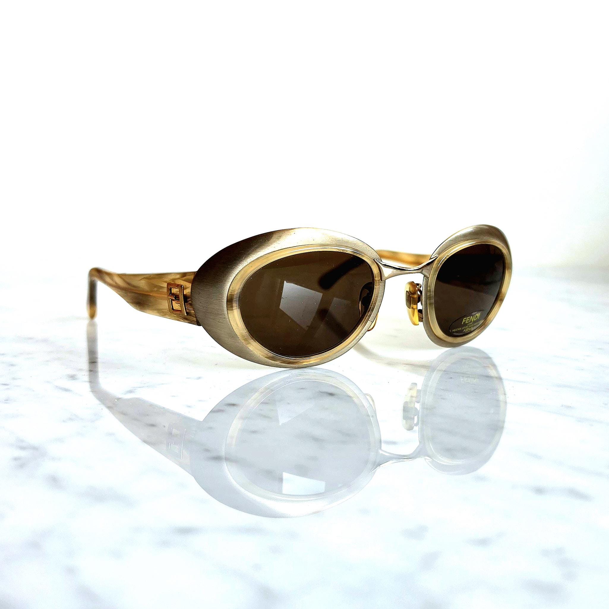 FENDI Vintage Sunglasses Oval Champagne Gold Brown SL7113 Wrap