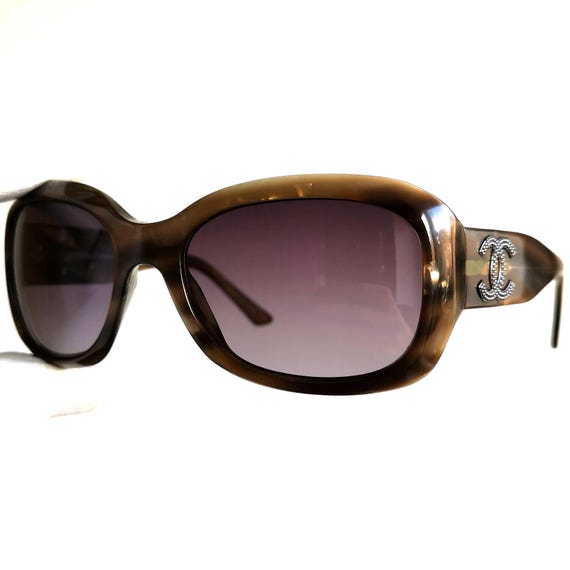 CHANEL Vintage Sunglasses Square Brown Silver Mother of