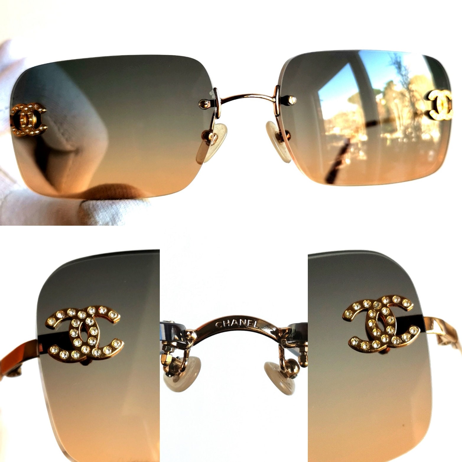 CHANEL Sunglasses Vintage Gold Oval Rectangular Square CHANEL Sunglasses Vintage Gold Oval Rectangular Square