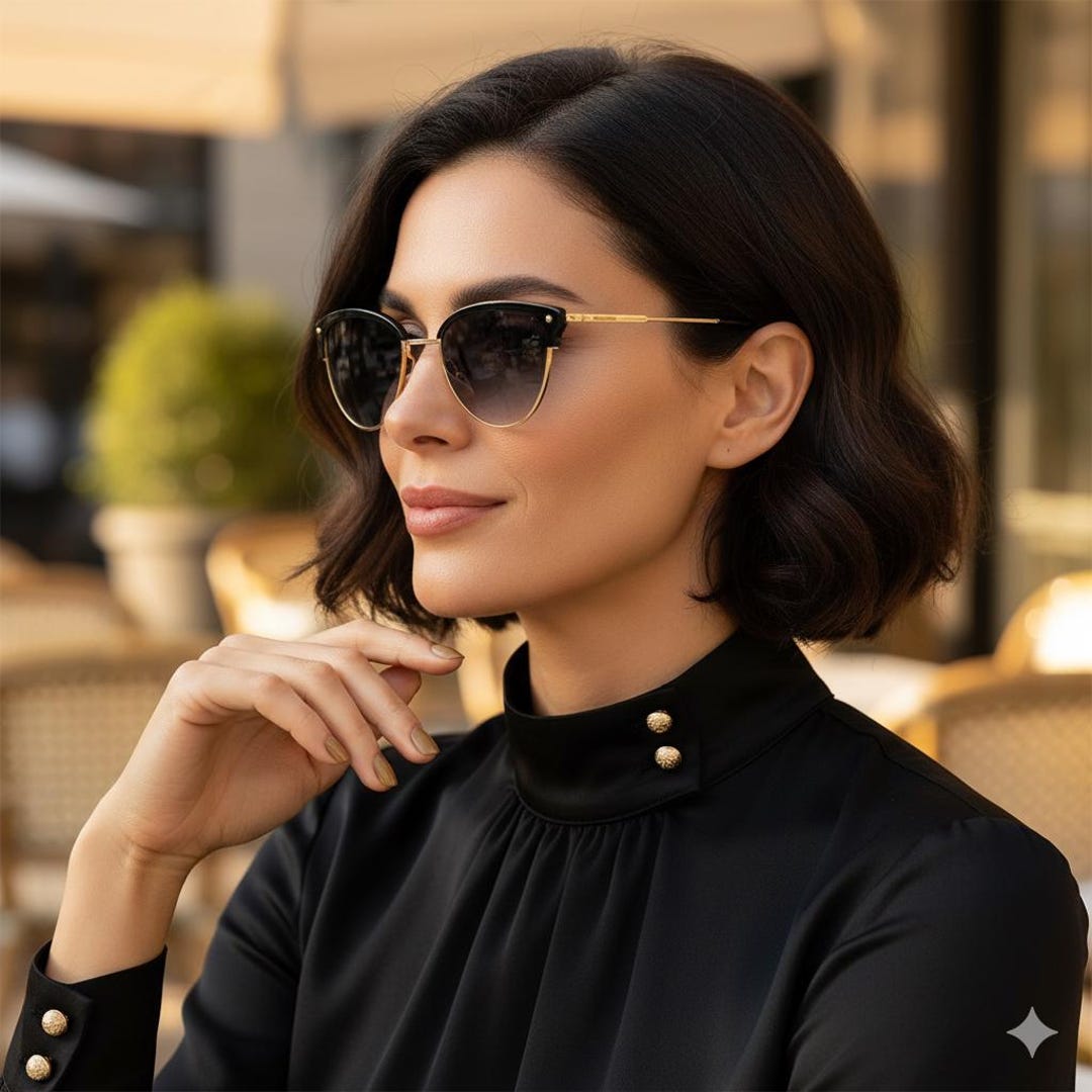 STING Vintage Sunglasses Cateye Gold Rivet Black 18 by AK Frame