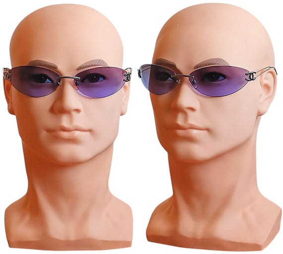 CHANEL Sunglasses Vintage Oval Silver CC Frame Wrap Frameless 4049