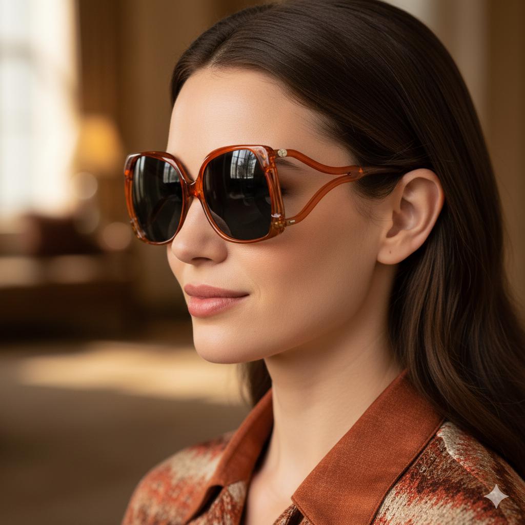 Lunettes De Soleil Vintage Diane Von Furstenberg - Montures Larges Brume/marron - Années 70 - Autriche