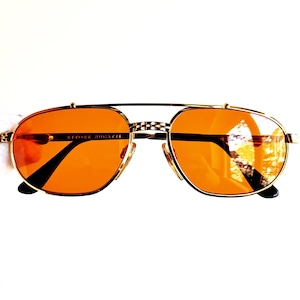 BUGATTI Gold filled plated sunglasses vintage aviator santos tank rolex browline rare square frame Migos Ettore France new orange lens NOS