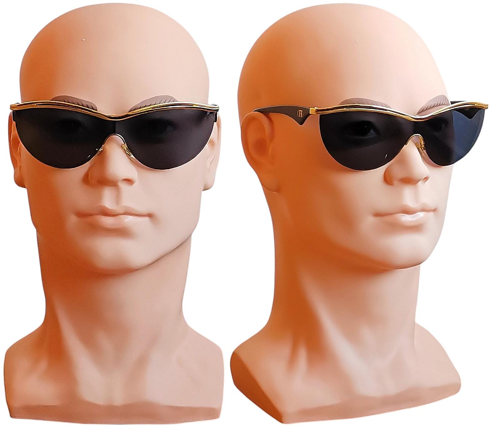 FENDI Vintage Sunglasses Cateye Mask Gold Black FF Monogram FS166