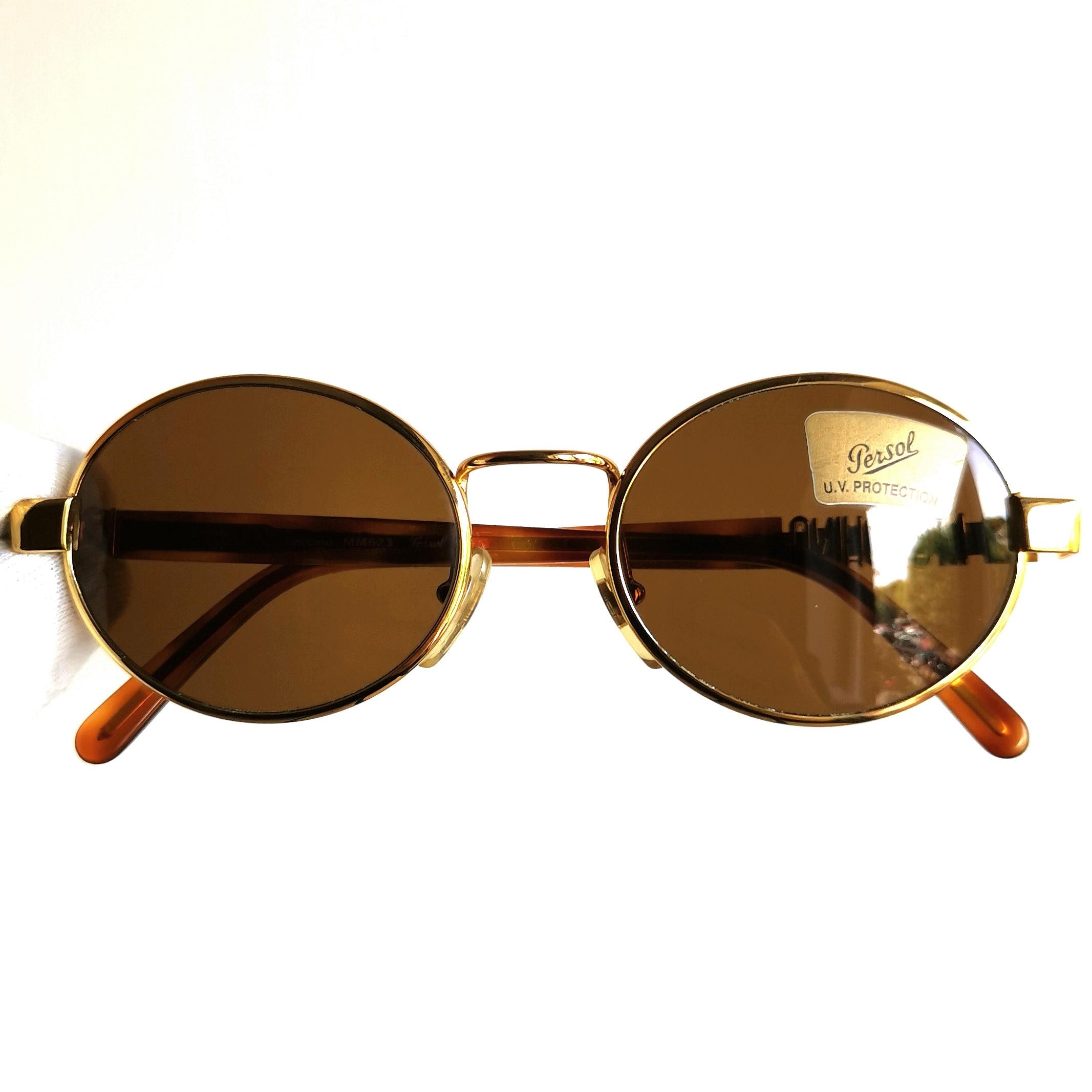 MOSCHINO by PERSOL Round Sunglasses Vintage Gold Brown MM523 