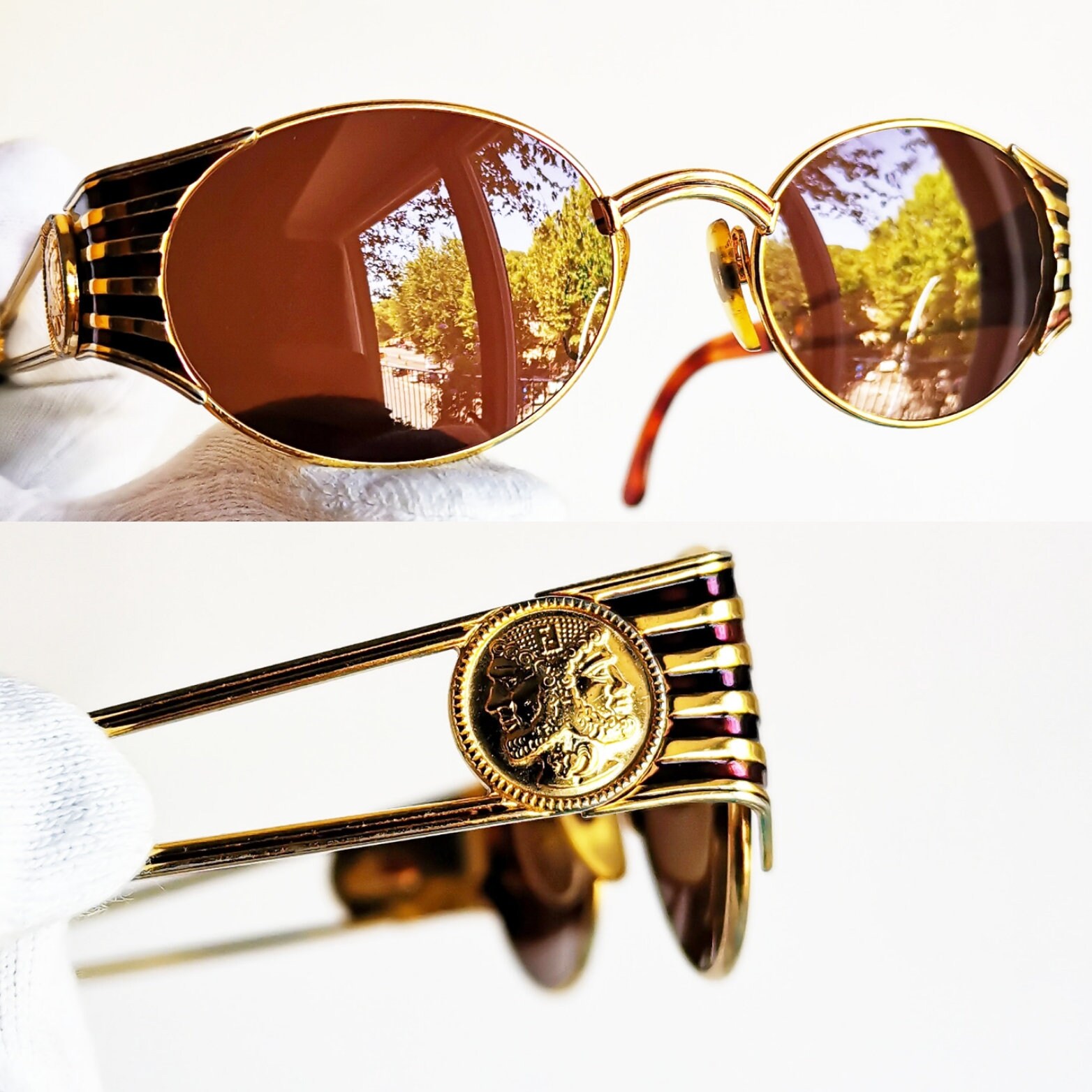FENDI Vintage SUNGLASSES Rare Oval Gold FS300 Round Tupac FENDI Vintage SUNGLASSES Rare Oval Gold FS300 Round Tupac
