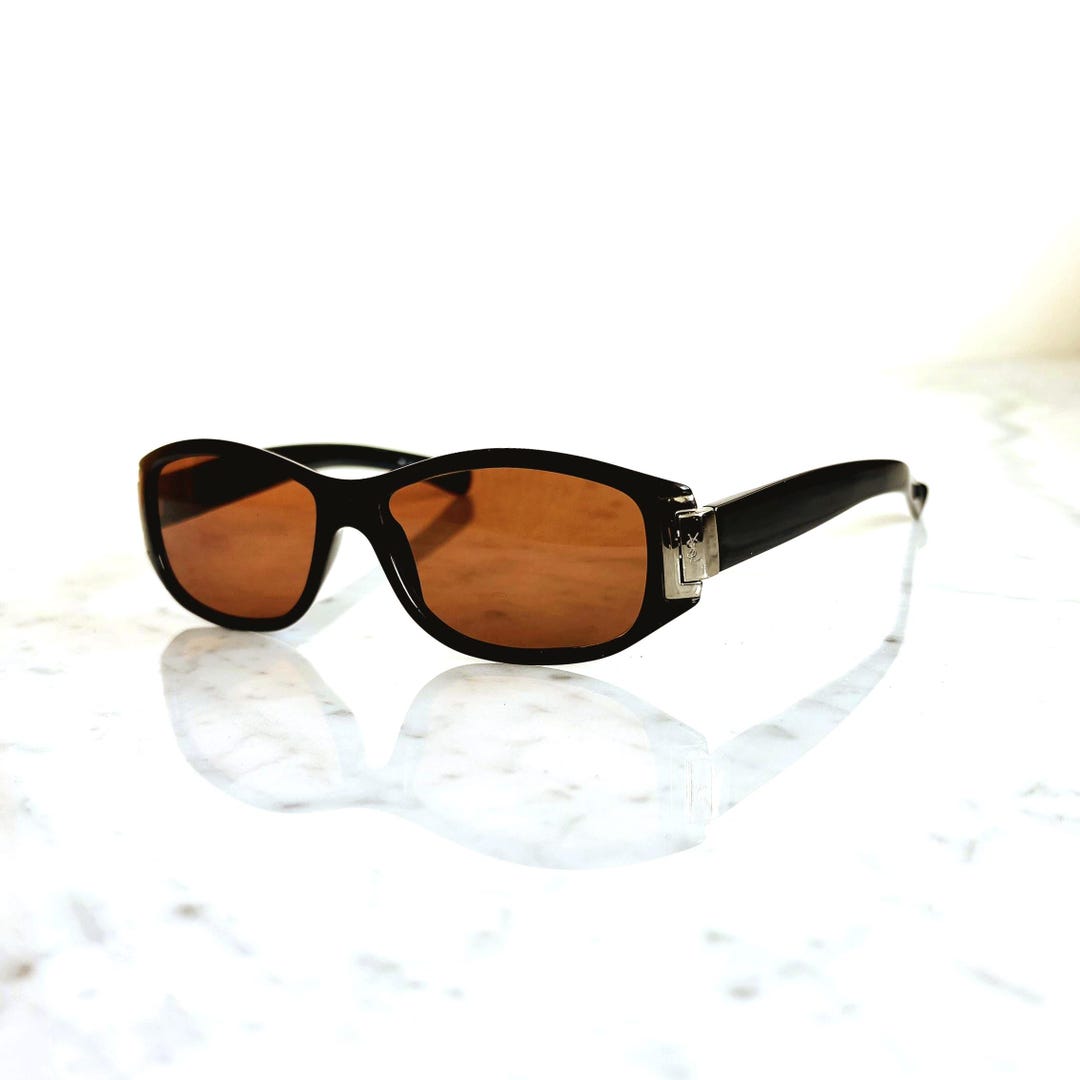 YVES SAINT LAURENT Vintage Ysl Sunglasses Black Oval 6005/s Silver