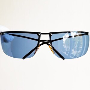GUCCI vintage Sonnenbrille seltene oval rechteckig Wickelmaske Halbrand randlos hellblau 2653/S Brille Migos Kylie Jenner 90s new NOS