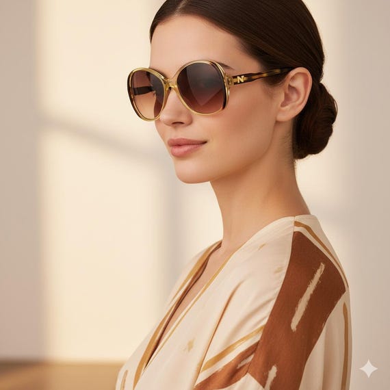NINA RICCI Vintage Sunglasses Round Squared 153-052C Brown Clear