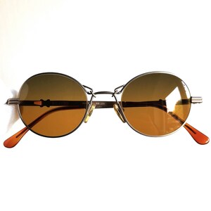 MOSCHINO by PERSOL vintage sunglasses gold oval round chain frame rimless steampunk goth festival Migos Bella Hadid New orange lens NOS 90s