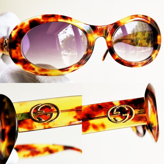 GUCCI Vintage Sunglasses Oval Gold Tortoise Brown Frame GG2400/N/S