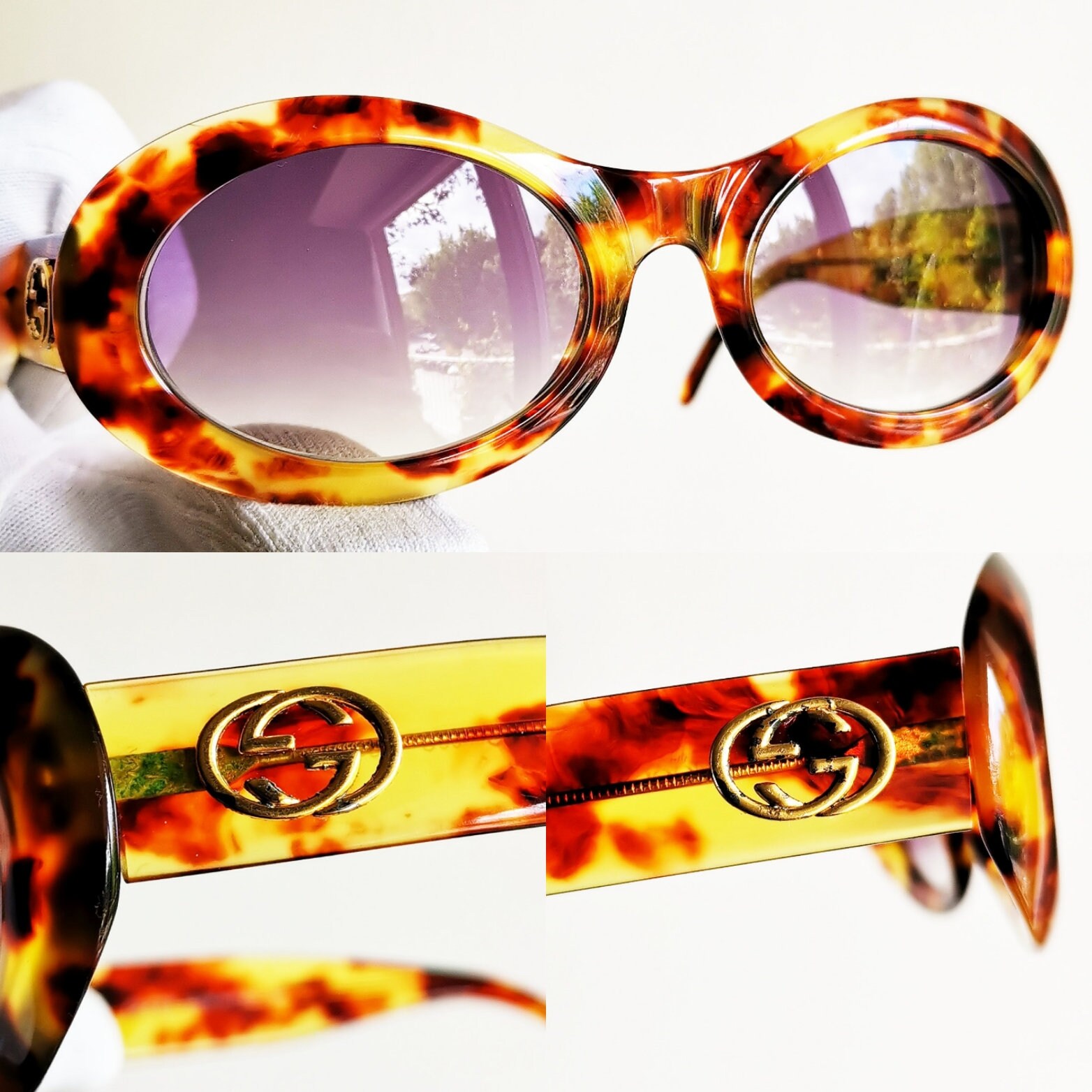 GUCCI Vintage Sunglasses Oval Gold Tortoise Brown Frame GG2400/N/S