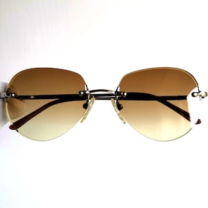 Lunettes de soleil vintage BVLGARI argentées rares ovales ronds sans monture Pop Smoke Migos designer Lady Gaga Rihanna 420z monture nouveau verre marron des années 90