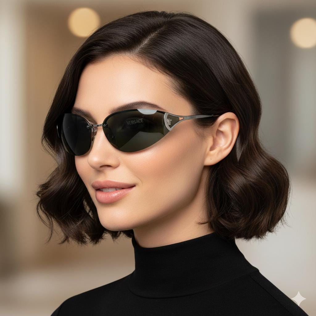VERSACE Vintage Sunglasses Frameless Silver Medusa Gray Gianni