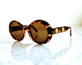 VERSACE Vintage Sunglasses Gold Medusa Round Tortoise Brown  display picture 1
