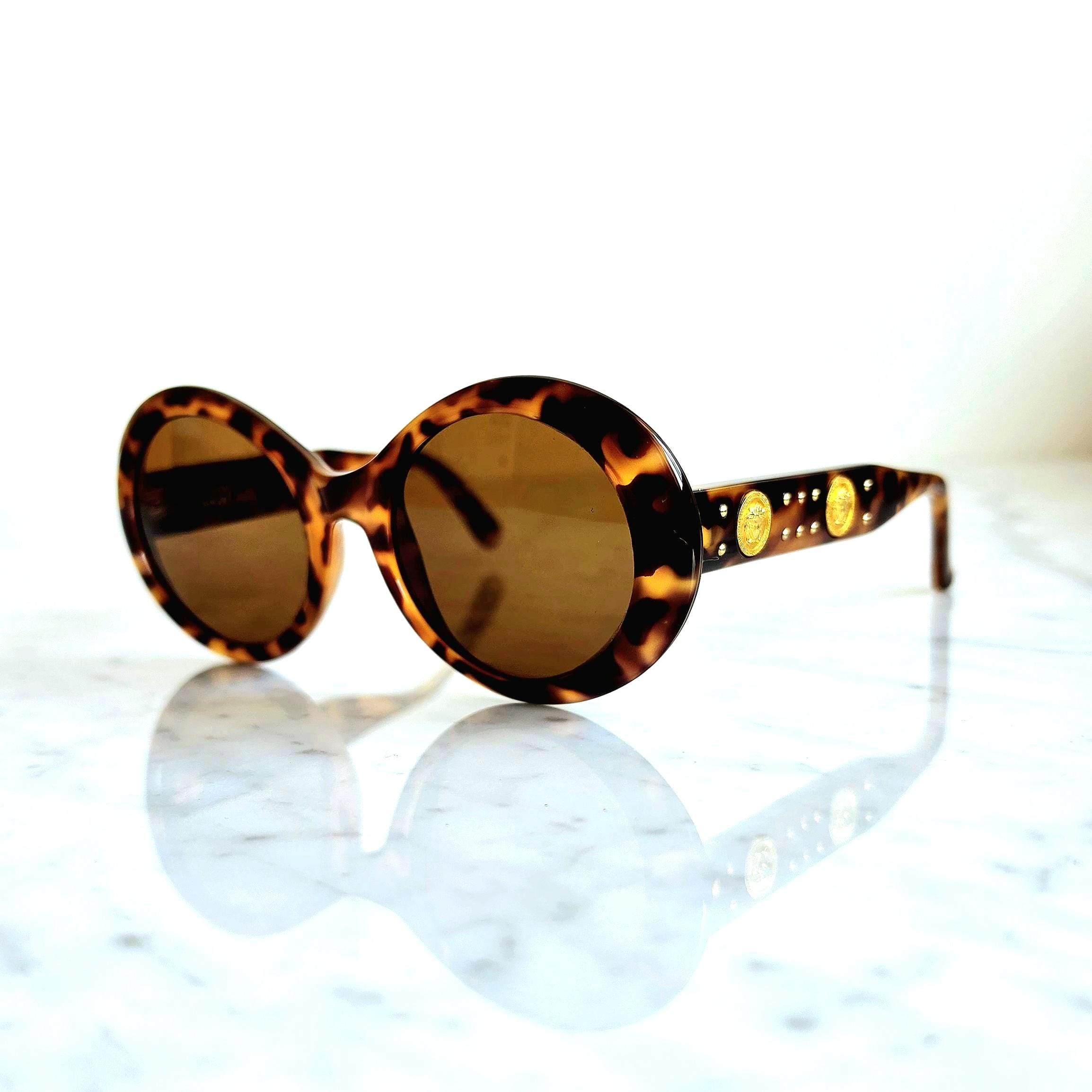 VERSACE Vintage Sunglasses Gold Medusa Round Tortoise Brown Gianni
