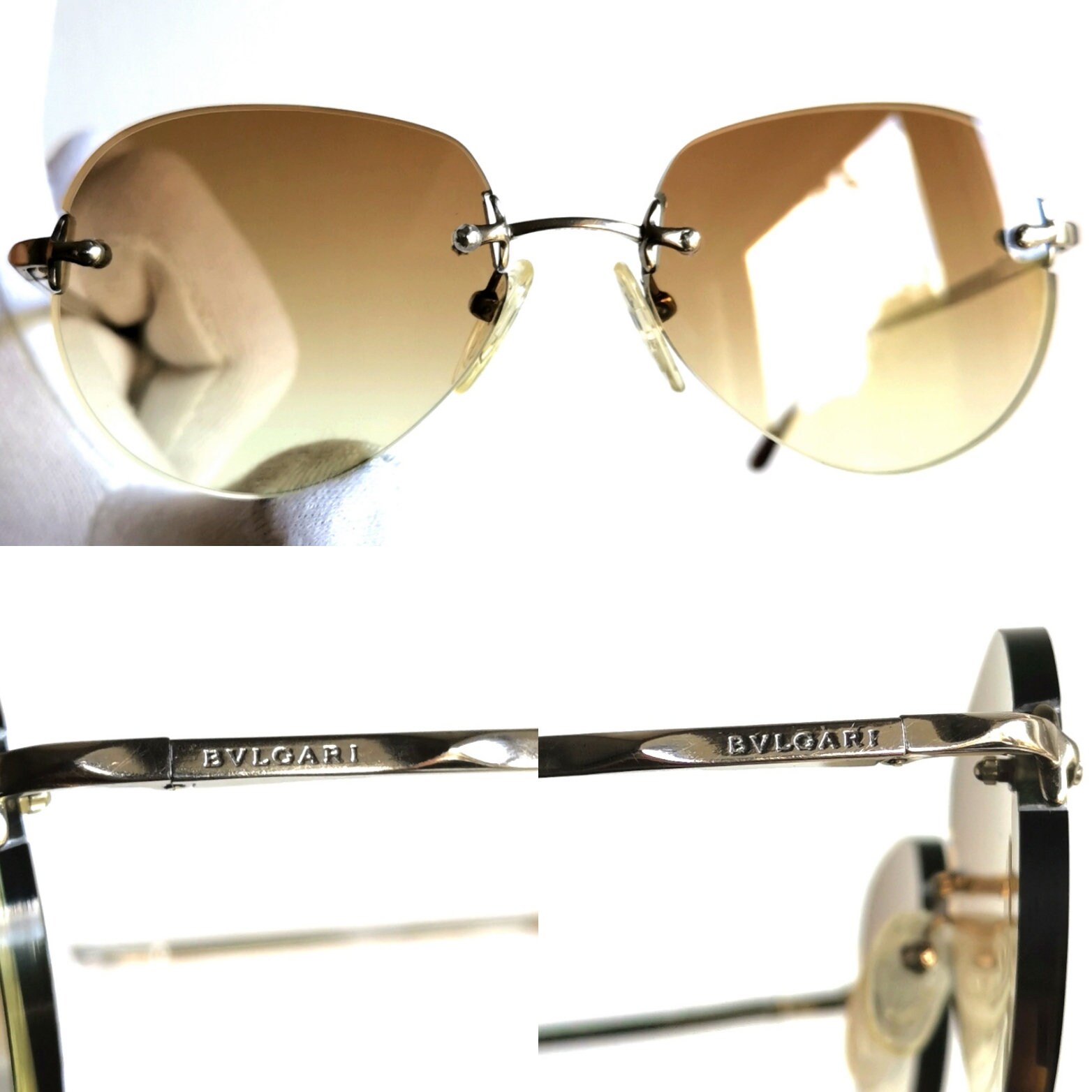 BVLGARI Vintage Sunglasses Silver Rare Oval Round Rimless BVLGARI Vintage Sunglasses Silver Rare Oval Round Rimless