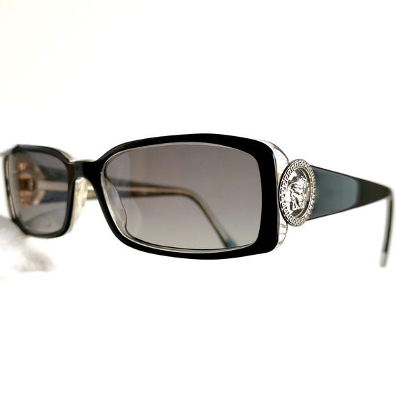 VERSACE Vintage Sunglasses 3029 Black Silver Medusa Ring Oval