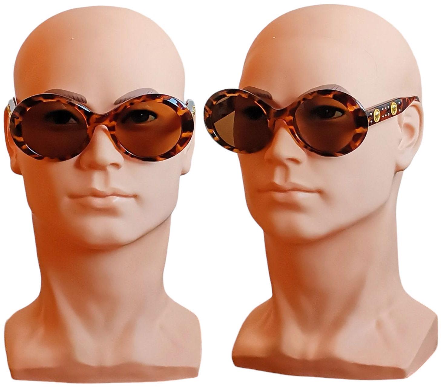 VERSACE Vintage Sunglasses Gold Medusa Round Tortoise Brown 