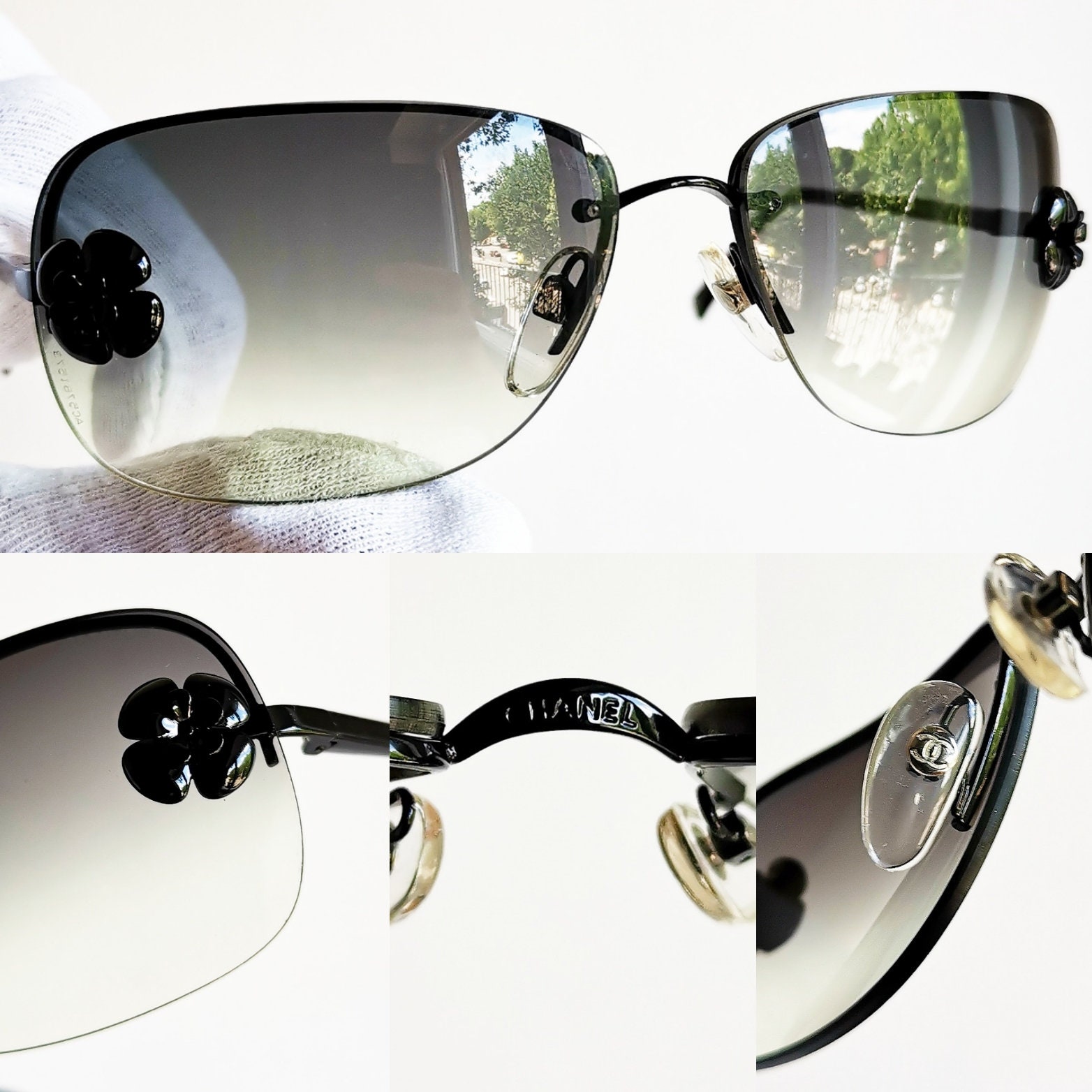 CHANEL Sunglasses Vintage Rare Black Camellia Flowers Oval -  Hong Kong