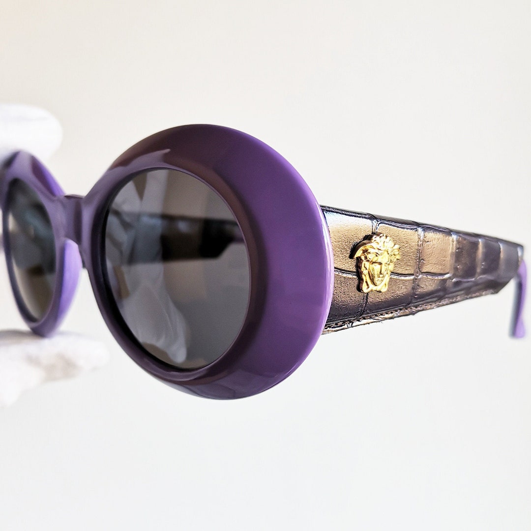 VERSACE vintage sunglasses rare oval wrap mask acid purple frame