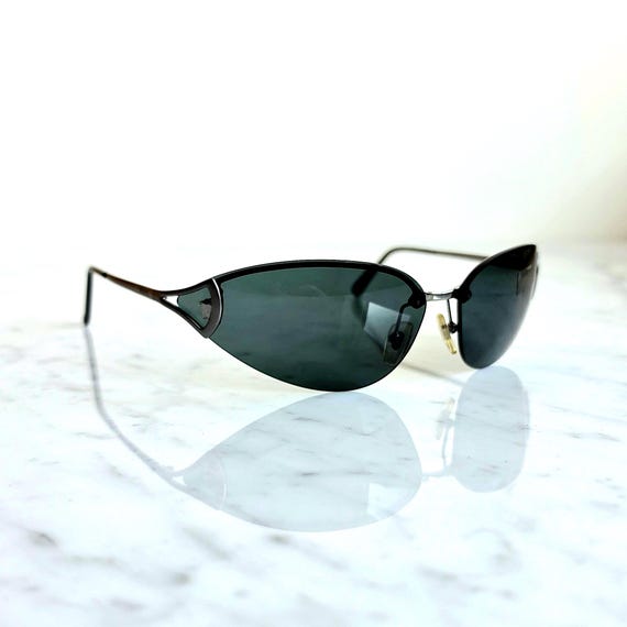 VERSACE Vintage Sunglasses Frameless Silver Medusa Gray Gianni