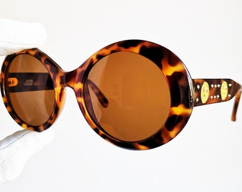 VERSACE vintage sunglasses gold medusa rivet rare round tortoise brown Gianni 526/B Lady Gaga Rihanna Madonna clout goggles New NOS 90s y2k
