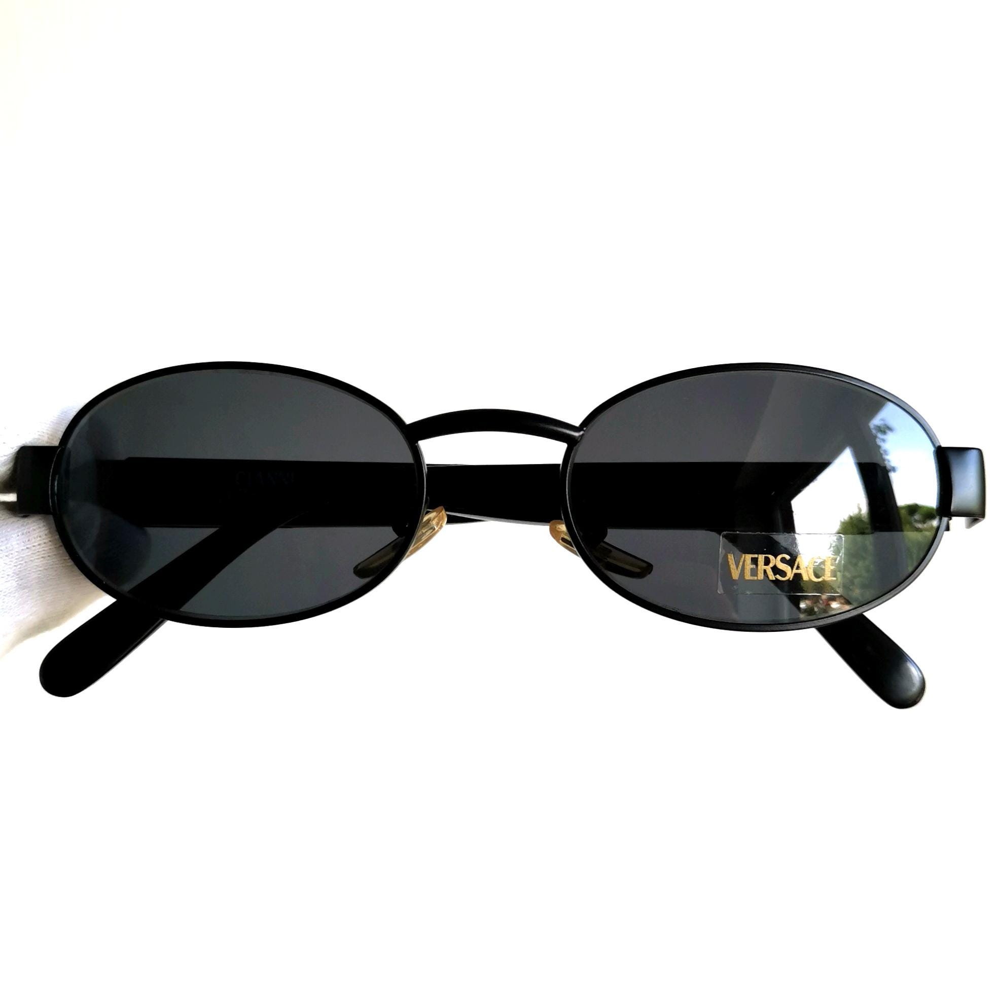 VERSACE Vintage Sunglasses Medusa Oval Black Small X18 Frame