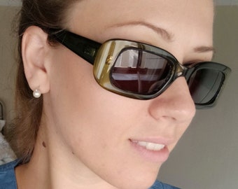 GUCCI Vintage Sunglasses Square Clear Grey Thick Silver Frame