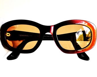 CHANEL Vintage Sunglasses Rare Quilted Oval Orange Purple
