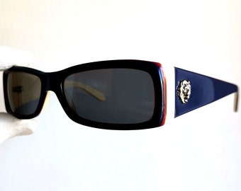 VERSACE Vintage Sunglasses Silver Lion Head Squared Frame