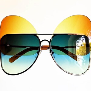 FAKBYFAK aviator conceptual sunglasses x Manish Arora Celebrities Choice rare gold mask frame oversize blue orange four lens NEW Lady Gaga