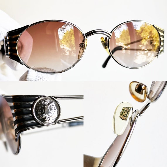FENDI vintage sunglasses rare oval silver black F… - image 3