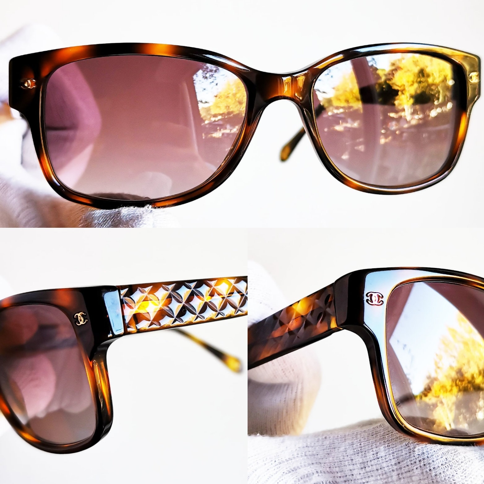 CHANEL Vintage Sunglasses Rare Quilted Square Oval