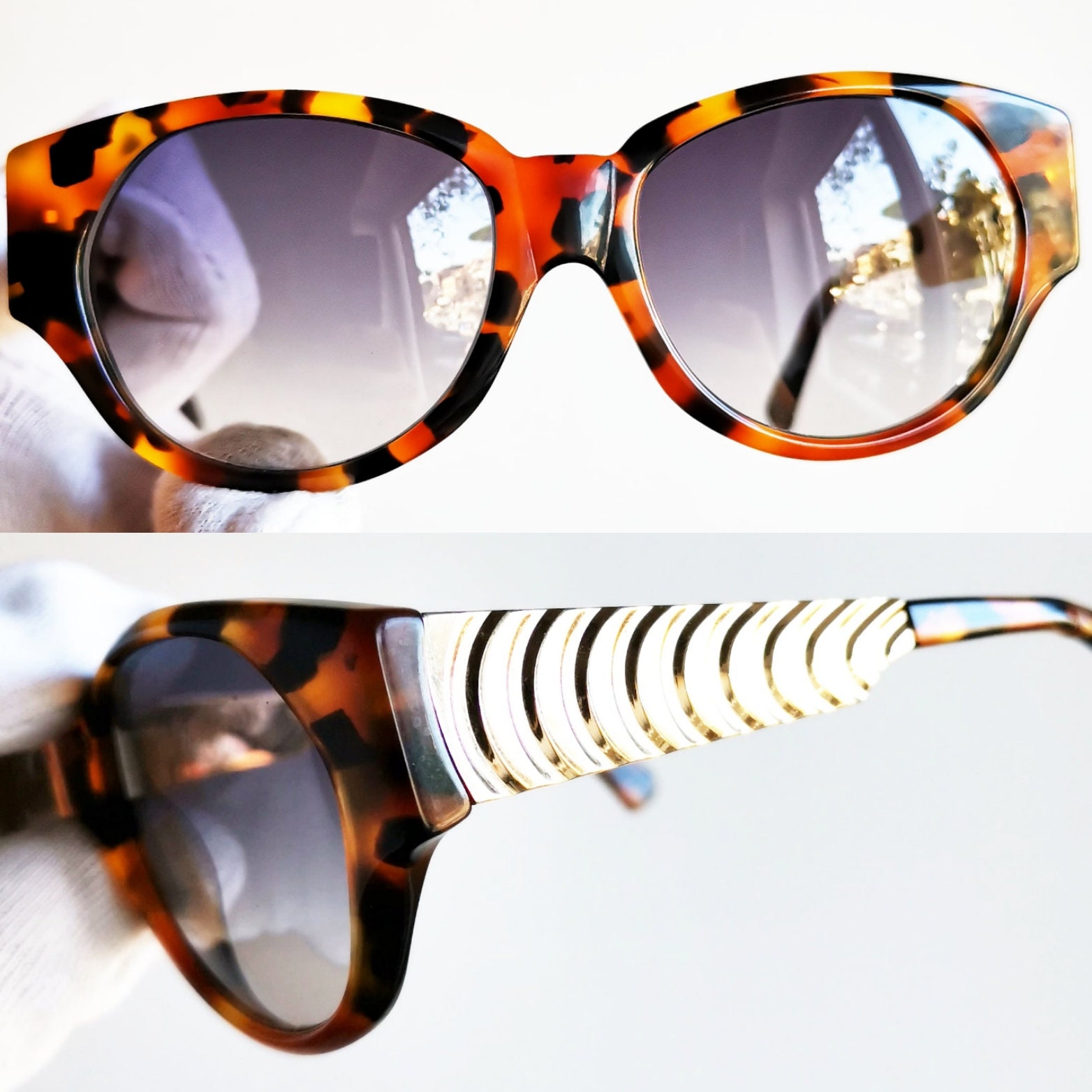 Claude MONTANA Vintage Sunglasses Engraved Gold Temple 