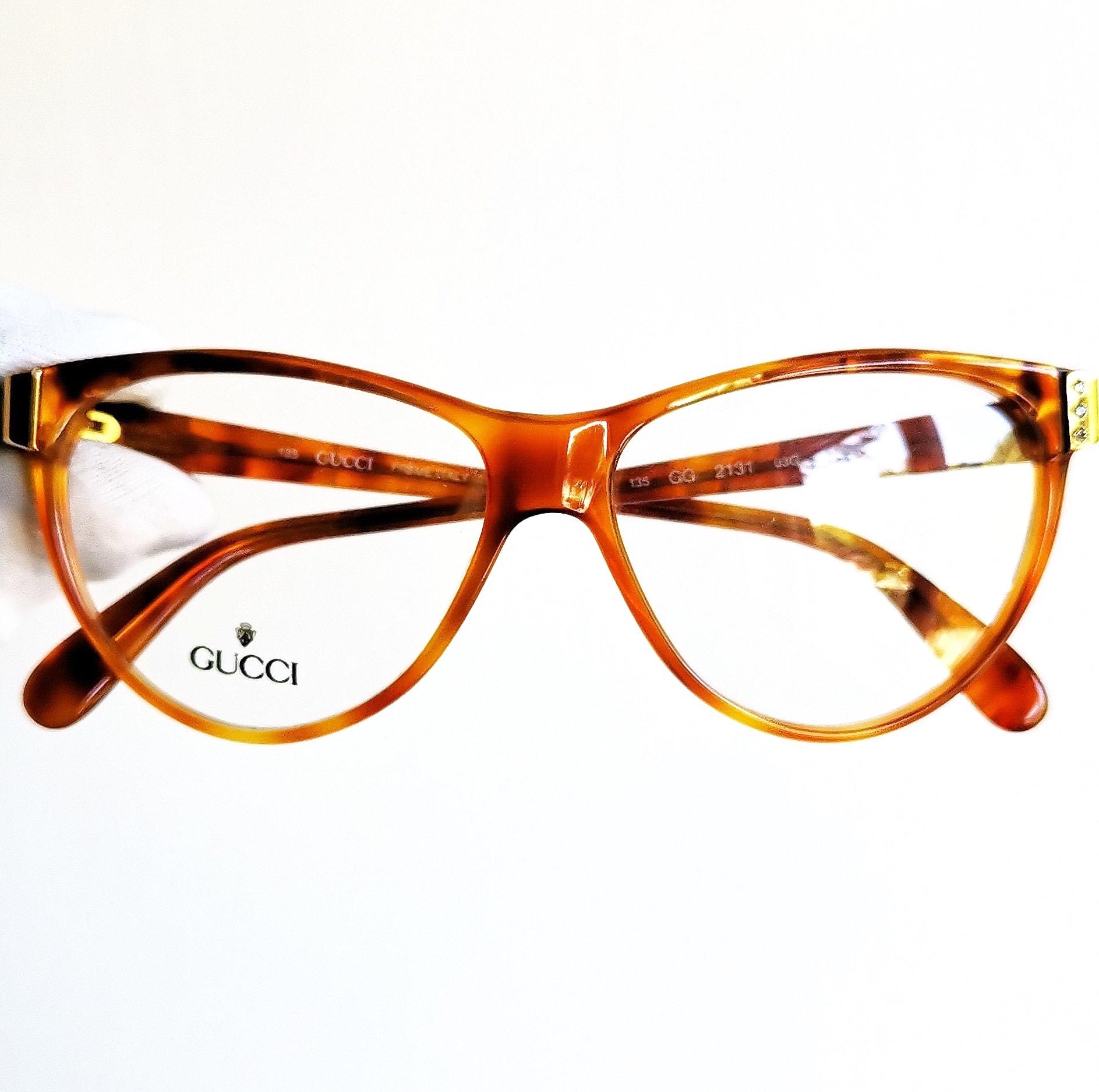 GUCCI Vintage Sunglasses Gold Brown Cateye Frame Strass