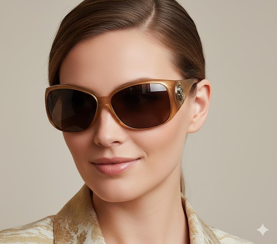 GUCCI Gold Sunglasses Vintage Champagne Oversize Big Wrap GG3027/S