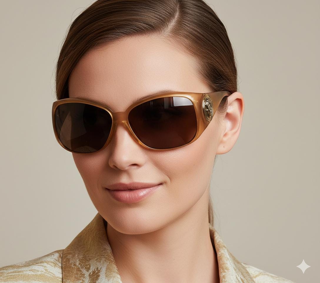 GUCCI Gold Sunglasses Vintage Champagne Oversize Big Wrap GG3027/S