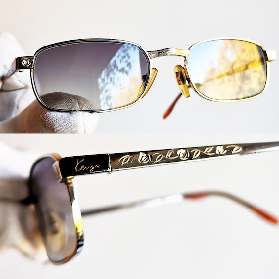 KENZO Vintage Sunglasses Rare Oval Rectangular Engraved Gold KENZO Vintage Sunglasses Rare Oval Rectangular Engraved Gold