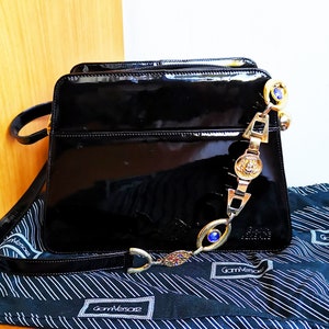 Bolso vintage VERSACE, cadena de hombro dorada, correa con diseño de llave griega, auténtica piel de caimán negra brillante, Gianni Medusa, años 90, Rihanna, Kylie, Kenner